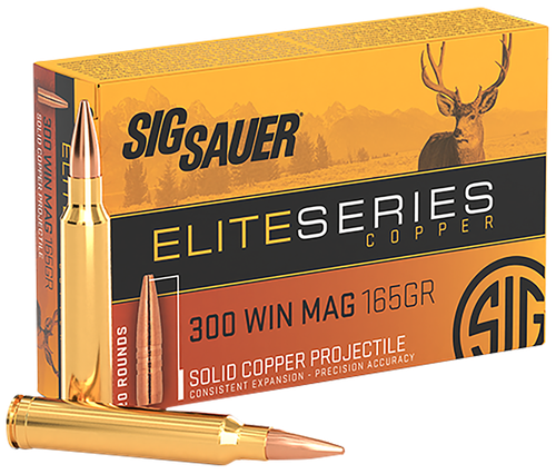 Sig Sauer Elite Copper Hunting Rifle Ammunition E3WMH120, 300 Win Mag, JHP, 165 gr, 3110 fps, 20 Rd/Bx