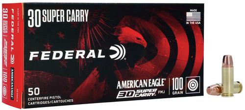 Federal American Eagle Handgun Ammunition AE30SCA, 30 Super Carry, Full Metal Jacket (FMJ), 100 GR, 1250 FPS, 50 Rd/bx