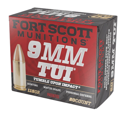 Fort Scott Munitions TUI Pistol Ammunition 9MM115SCV, 9mm, Solid Copper Spun, 115 Gr, 1140 fps, 20 Rds/Bx