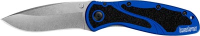 Kershaw Blur Folding Knife w/Stonewashed Drop Point Blade & Plain Edge, Navy Blue (1670NBSW)