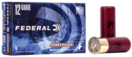 Federal Premium Power Shok F127RS, 12 Gauge, 2-3/4", 1 oz, 1610 fps, Lead Rifle Slug, 5 Rd/bx