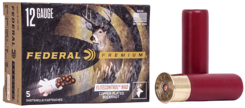 Federal Premium Vital-Shok PFC15700, 12 Gauge, 3", 12 Pellets w/Flitecontrol Wad, 1325 fps, #00 Copper Plated Lead Buckshot, 5 Rd/bx