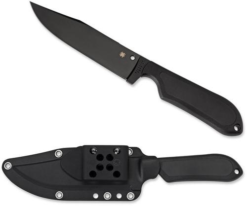 Spyderco Street Bowie Fixed Blade Knife w/Sheath, Black Blade, Black Handle (FB04PBB)