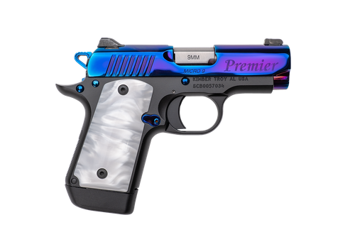 Custom & Collectible Limited Edition Blue Rainbow Kimber Micro 9 Pistol CNCBRM9, 9MM, 3.15", Pearl Kirinite Grips, Blue Rainbow PVD Slide, 7 Rd