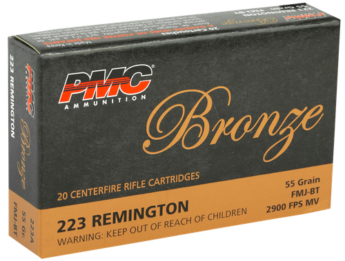 PMC Bronze Line Rifle Ammunition 223A, 223 Remington, FMJ Boat-Tail, 55 GR, 3200 fps, 20 Rd/bx