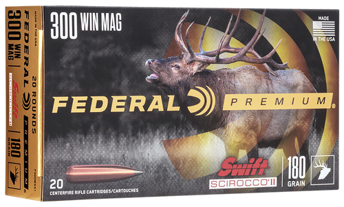 Federal Premium Rifle Ammunition P300WSS1, 300 Win Mag, Swift Scirocco II, 180 gr, 2950 fps, 20 Rd/Bx