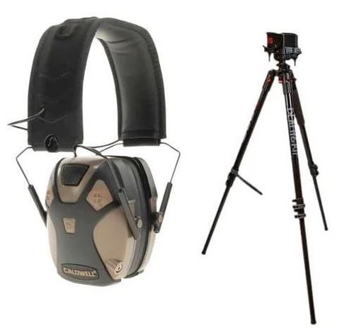 Bog-Pod 1209955 Death Grip Shooting Tripod Aluminum, w/ FDE E-Max Pro Muffs