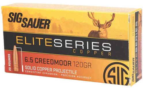 Sig Elite Performance Rifle Ammunition E65CH1, 6.5 Creedmoor, Solid Copper, 120 GR, 2825 fps, 20 Rd/Bx