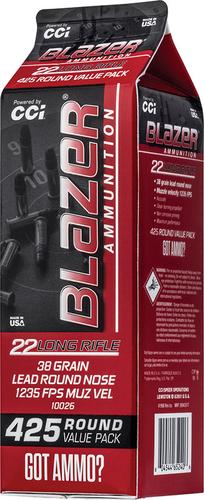 CCI Rimfire Ammunition 10026, 22 LR, Lead Round Nose, 38 gr, 1235 fps, 425 Rds/Bx