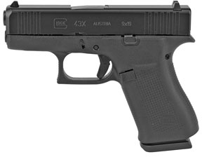 Glock 43X Pistol G43XAUT, 9mm, 3.41", Black Synthetic Grips, Black Finish, Fixed Sights, 10 Rds