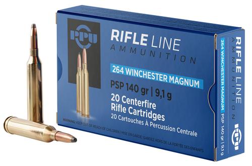 Prvi Partizan Rifle Ammunition PP264, 264 Win Mag, Pointed Soft Point, 140 gr, 3018 fps, 20 Rd/Bx
