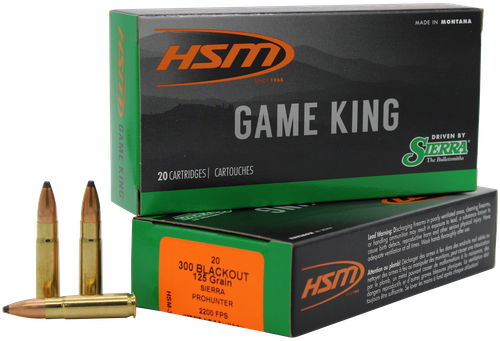 HSM Pro Hunter Rifle Ammunition 300BLK3N, 300 AAC Blackout-Whisper 7.62X35mm, Spitzer, 125 GR, 2200 fps, 20 Rd/Bx