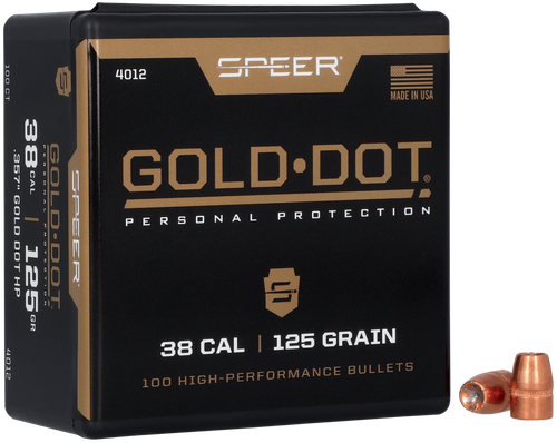 Speer 38 Caliber 125 Grain Gold Dot Hollow Point 100/Box (4012), Not Loaded