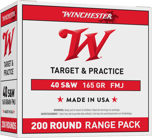 Winchester USA Pistol Ammunition USA40W, 40 S&W, Full Metal Jacket, 165 GR, 1060 fps, 200 Rd/bx