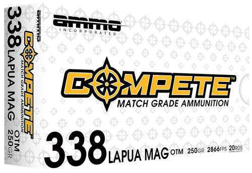 Ammo Inc Compete Rifle Ammunition 338LM250BTHPA20, 338 Lapua Mag, Open Tip Match, 250 gr, 2866 fps, 20 Rd/Bx