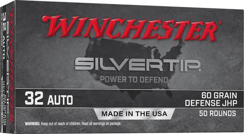 Winchester Silvertip Pistol Ammunition W32AST, 32 ACP, JHP, 60 gr, 970 fps, 50 Rd/Bx