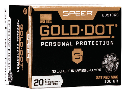Speer Gold Dot Personal Protection Handgun Ammunition 23913GD, 327 Federal, Gold Dot HP, 100 GR, 1500 fps, 20 Rd/bx