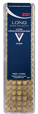 CCI Long HV Target/Plinking Rimfire Ammunition 0029, 22 Long, Round Nose (RN), 29 GR, 1215 fps, 100 Rd/bx