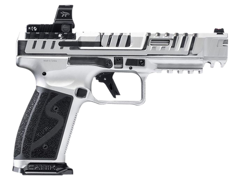 Canik SFX Rival-S Full Size Pistol HG7607CN, 9mm, 5", Textured Grips, Chrome Finish, Steel Frame, w/MeCanik M02 Optic, Ported Steel Slide, 18 Rds