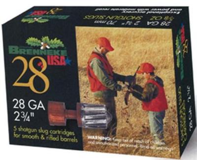 Brenneke Slugs SL282M, 28 Gauge, 2-3/4 in, 5/8 oz, Slug Shot, 5 Rd/bx