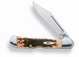 Case Mini Copperlock Amber Bone Lockback Clip Folding Knife w/Plain Edge (00133)