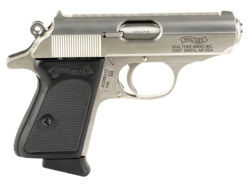 Walther PPK Pistol 4796020, 32 ACP, 3.3", Black Checkered Polymer Grips, Stainless Finish, 6 Rds