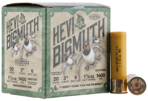 HEVI-Shot Hevi-Bismuth Waterfowl Shotshells HS17006, 20 Gauge, 3", 1400 fps, #6 Shot, 25 Rds/bx
