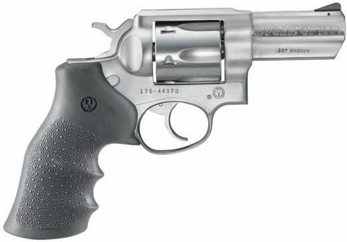 Ruger GP-100 (KGPF-331) DA/SA Revolver 1715, 357 Magnum, 3 in Hvy BBL, Rubber Grip, Satin Stainless Finish, 6 Rd, Fixed Sights