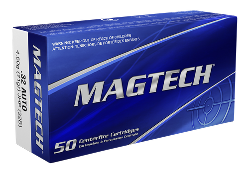 Magtech Sport HuntingPistol Ammunition 32B, 32 ACP, Jacketed Hollow Point (JHP), 71 GR, 905 fps, 50 Rd/bx