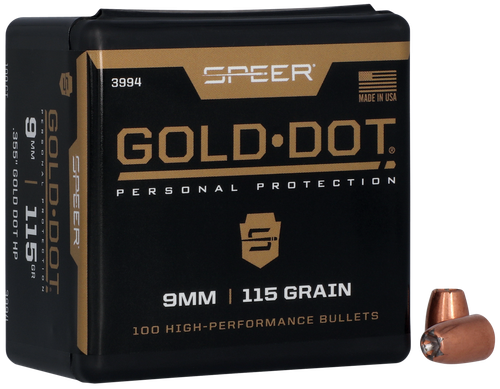 Speer 9MM 115 Grain Gold Dot Hollow Point 100/Box (3994), Not Loaded
