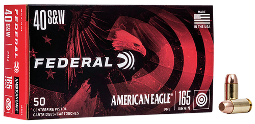 Federal American Eagle Pistol Ammunition AE40R3, 40 S&W, Full Metal Jacket (FMJ), 165 GR, 1130 fps, 50 Rd/bx