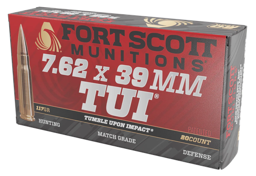 Fort Scott Munitions TUI Rifle Ammunition 762X39117SCV, 7.62x39mm, Solid Copper Spun, 117 gr, 2422 fps, 20 Rd/Bx
