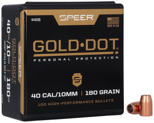 Speer 40 Caliber 180 Grain Gold Dot Hollow Point 100/Box (4406), Not Loaded
