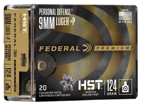 Federal Premium Personal Defense Pistol Ammunition P9HST3S, 9MM +P, HST Jacketed Hollow (HP), 124 GR, 20 Rd/bx