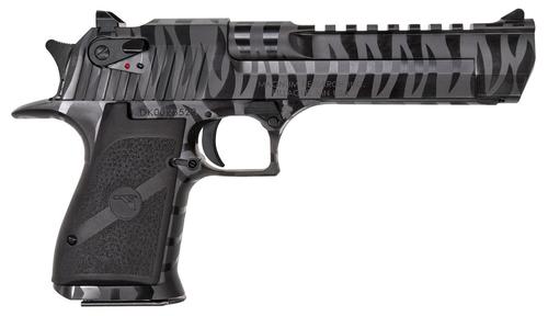 Magnum Research Desert Eagle Pistol DE50BTS, 50 AE, 6", Black Grips, Black w/Tiger Stripe Finish, 7 Rds