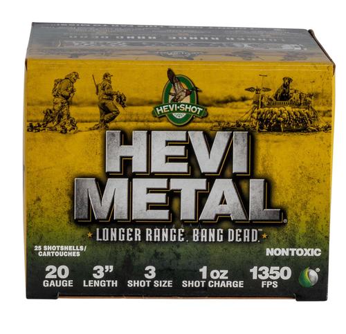 HEVI-Metal Longer Range Shotshells HS39003, 20 Gauge, 3", 1 oz, 1350 fps, #3 Shot, 25 Rds/bx