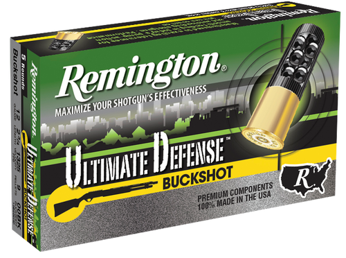 Remington Ultimate Defense Shotshells 12B009HD, 12 Gauge, 2-3/4", 9 Pellets, 1325 fps, #00 Buck Lead Buckshot, 5 Rds/bx