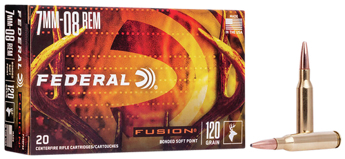 Federal Fusion Rifle Ammunition F708FS2, 7mm-08 Remington, Fusion, 120 GR, 3000 fps, 20 Rd/bx