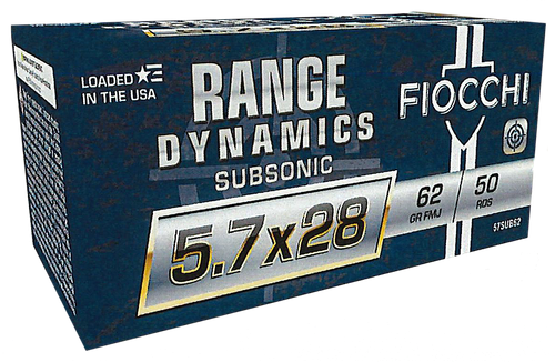 Fiocchi Range Dynamics Pistol Ammunition 57SUB62, 5.7x28mm, Full Metal Jacket (FMJ), 62 GR, 50 Rds