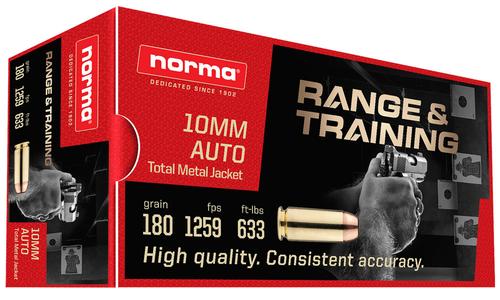 Norma Pistol Ammunition 801105383, 10mm, Total Metal Jacket, 180 gr, 1259 fps, 50 Rd/Bx