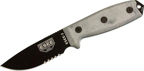 ESEE Knives ESEE-3 Fixed Blade Knife w/Black Blade, Serrated Edge, MOLLE Back (ESEE-3S-MB-B)