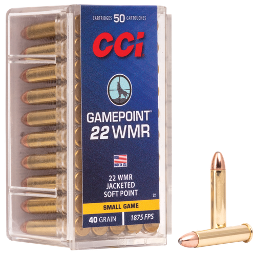 CCI HMR Gamepoint JSP Small Game Rimfire Ammunition 0022, 22 Magnum (WMR), Lead Gamepoint, 40 GR, 1875 fps, 40 Rd/bx