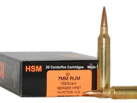 HSM Trophy Gold Rifle Ammunition 7RUM180VLD, 7MM Rem Ultra Mag, Berger Match Hunting VLD, 180 GR, 2950 fps, 20 Rd/bx