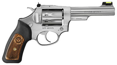 Ruger SP101 Rimfire Revolver 5765, 22 Long Rifle, 4.2 in, Rubber/Wood Grips, Satin Stainless Finish