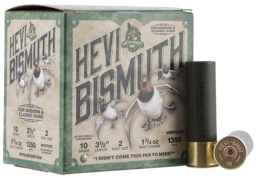 HEVI-Shot Hevi-Bismuth Waterfowl Shotshells HS15502, 10 Gauge, 3-1/2", 1350 fps, #2 Shot, 25 Rds/bx