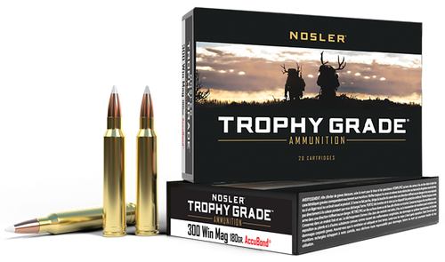 Nosler Trophy Grade Rifle Ammunition 60059, 300 Winchester Mag, AccuBond, 180 GR, 2950 fps, 20 Rd/bx