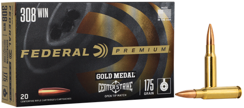 Federal Premium Gold Medal Rifle Ammunition GM308OTM2, 308 Winchester, Open Tip Match, 175 GR, 2600 fps, 20 Rd/bx