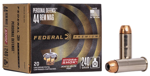 Federal Premium Vital-Shok Handgun Ammunition P44HS1, 44 Remington Mag, Hydra-Shok JHP (JHP), 240 GR, 1210 fps, 20 Rd/bx