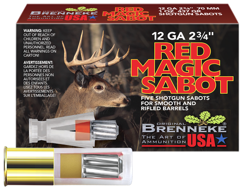 Brenneke Red Magic Shotshells SL122RMS, 12 Gauge, 2-3/4", 1 oz, 1584 fps, Sabot Slug, 5 Rds/box