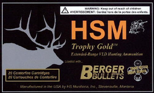HSM Trophy Gold Rifle Ammunition 300WSM185VLD, 300 Winchester Short Mag, Berger Match Hunting VLD, 185 GR, 2991 fps, 20 Rd/bx